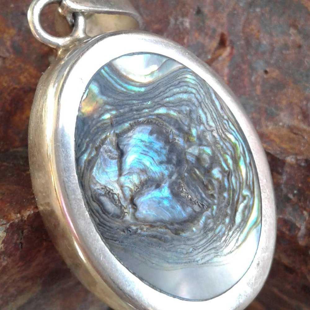 Vintage Abalone Shell Necklace stamped 950